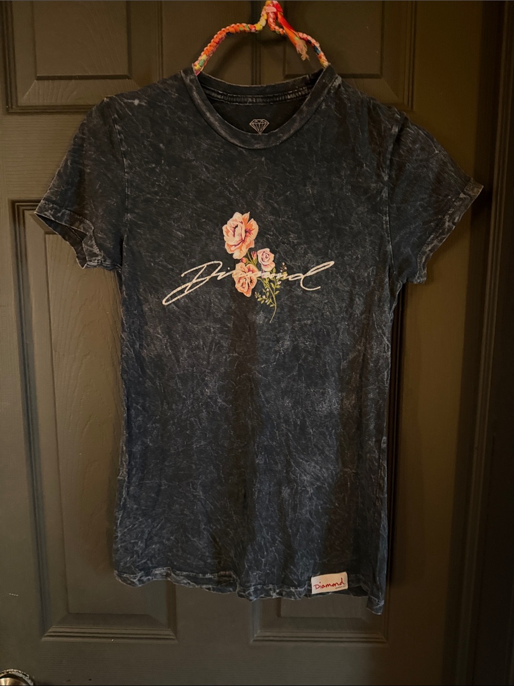 Diamond Supply Co. Black Washed Floral Script Tee